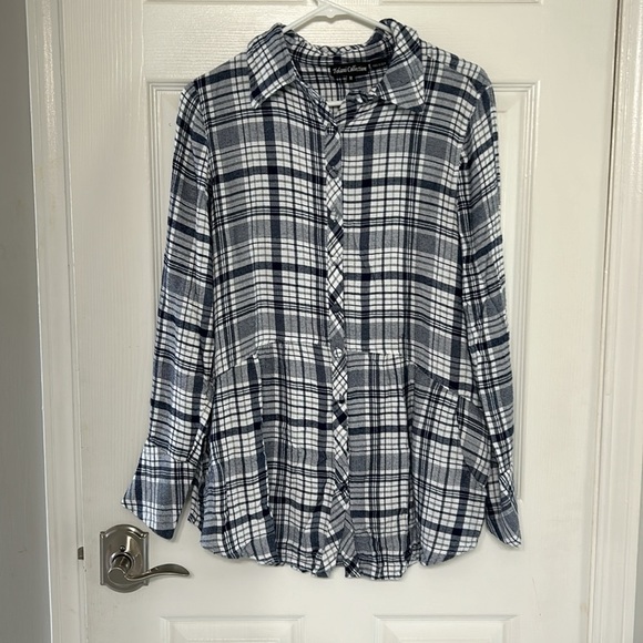 Tolani Collection Plaid Tunic With Embroidered Back M - Picture 7 of 9